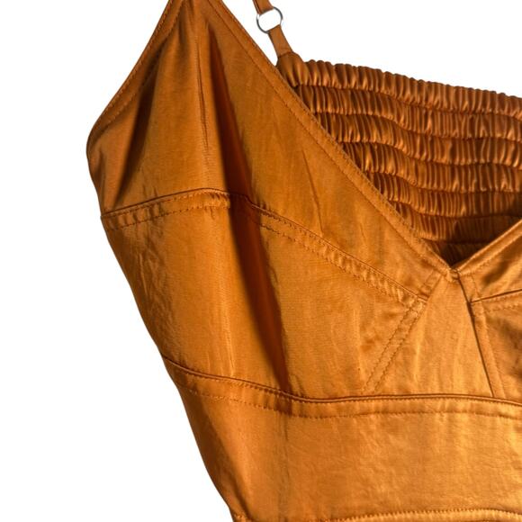 A.L.C. Blakely Orange Satin Cutout V-Neck Cocktail Midi Dress Size 6 - Picture 8 of 16